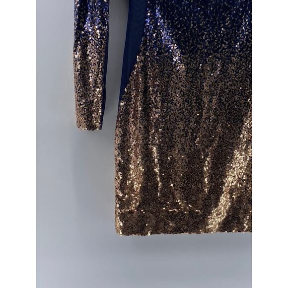 FASHION NOVA Women's Navy-Gold Ombre Sequin Dimmed With Smoke Mini Dress SZ S - Picture 7 of 11